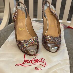 Christian Louboutin Sparkling Multicolor Peep-Toe Heels